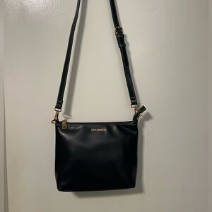 Steve Madden Black Faux-Leather Crossbody with Gold Hardware